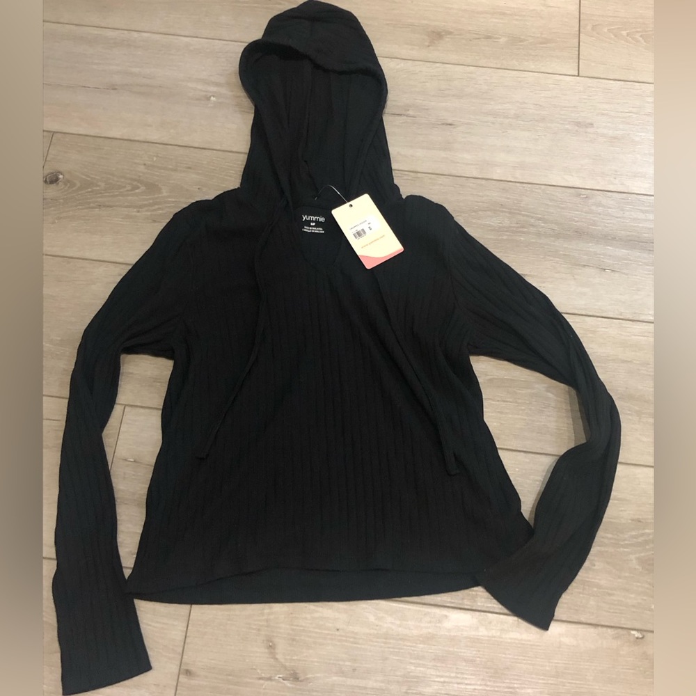Yummie brand! Black Cropped Hoodie. Cotton rib. New with tags!